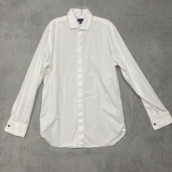 J Crew Shirt Mens 16 White Thompson Tuxedo Button Up Cotton Long Sleeve - Picture 1 of 9